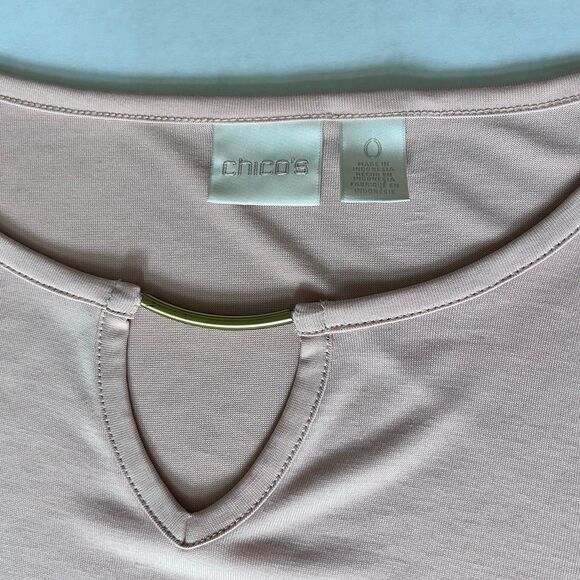 Chico's Womens Size 0 peach round neck 3/4 sleeves studded shirt - Picture 3 of 7